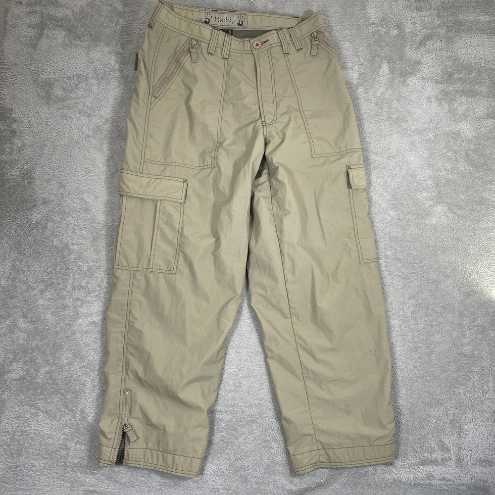 Mudd Cargo Pants Mens 34x30 Khaki Y2K Baggy Nylon Gorpcore Skater Zips Vintage